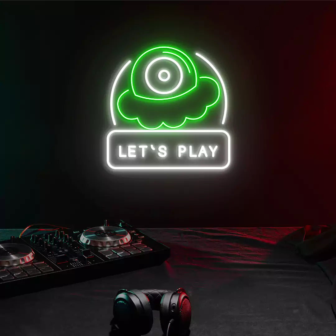 Let's Play Gaming Neon Sign in Green color