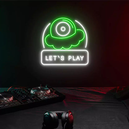Let's Play Gaming Neon Sign in Green color