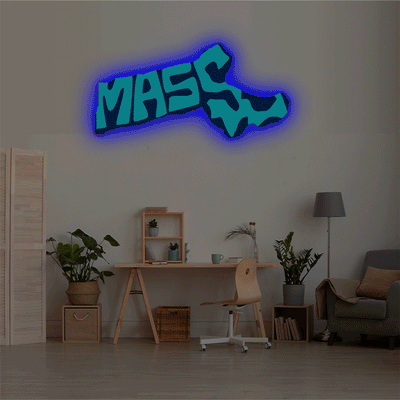 Massachusetts map backlit metal wall art vinyl print with RGB color changing LED backlight