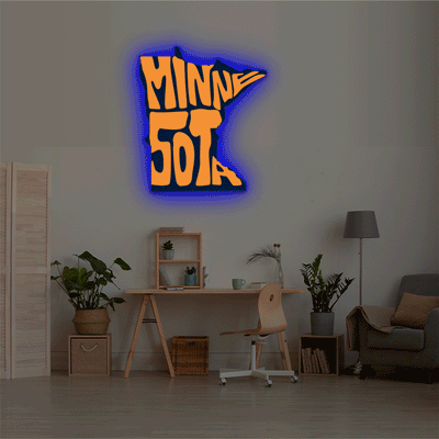 Minnesota map backlit metal wall art vinyl print with RGB color changing LED backlight