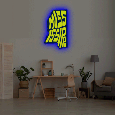 Mississippi map backlit metal wall art vinyl print with RGB color changing LED backlight
