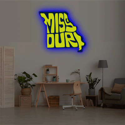 Missouri map backlit metal wall art vinyl print with RGB color changing LED backlight