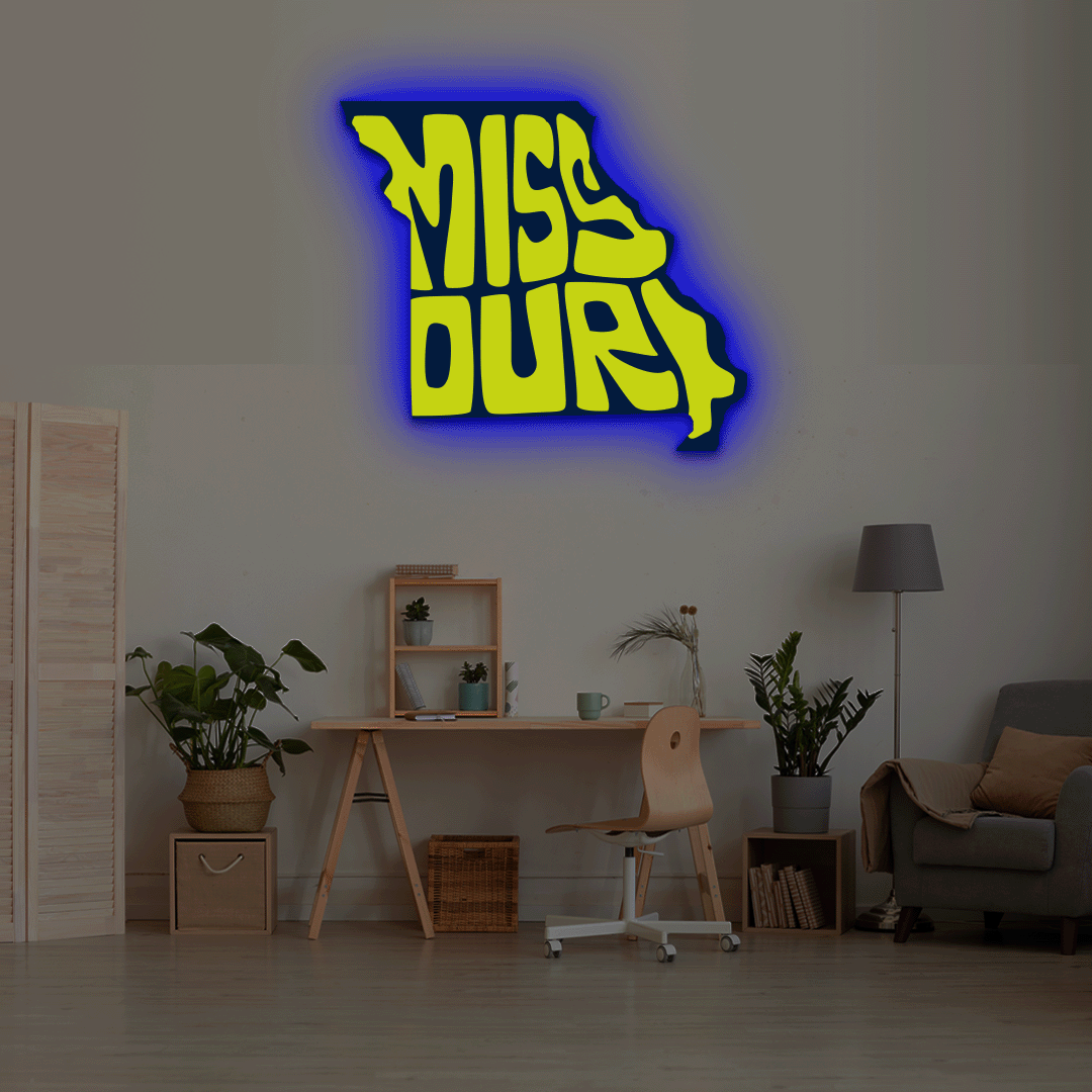 Missouri map backlit metal wall art vinyl print with RGB color changing LED backlight
