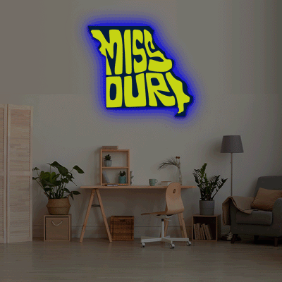 Missouri map backlit metal wall art vinyl print with RGB color changing LED backlight
