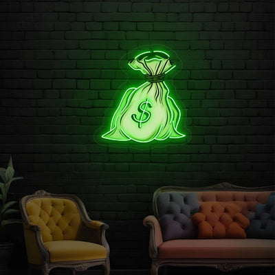 Money Bag Artwork Neon Sign | Green 