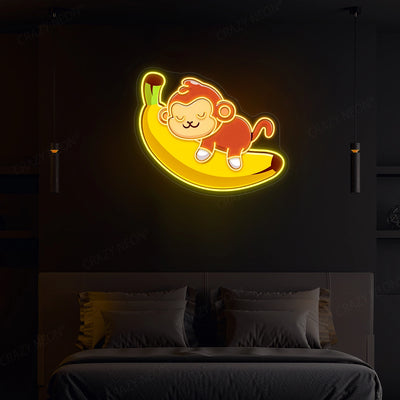 Sleeping Monkey Artwork Neon Sign | Yellow