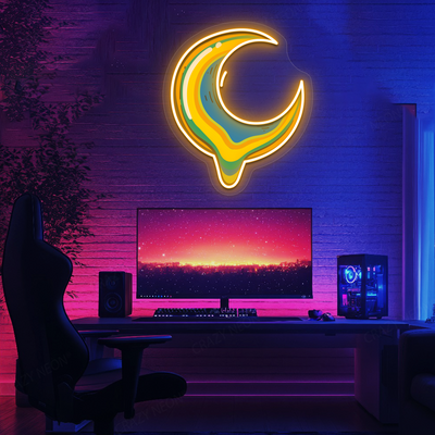 Melting Moon Neon Artwork | Orange