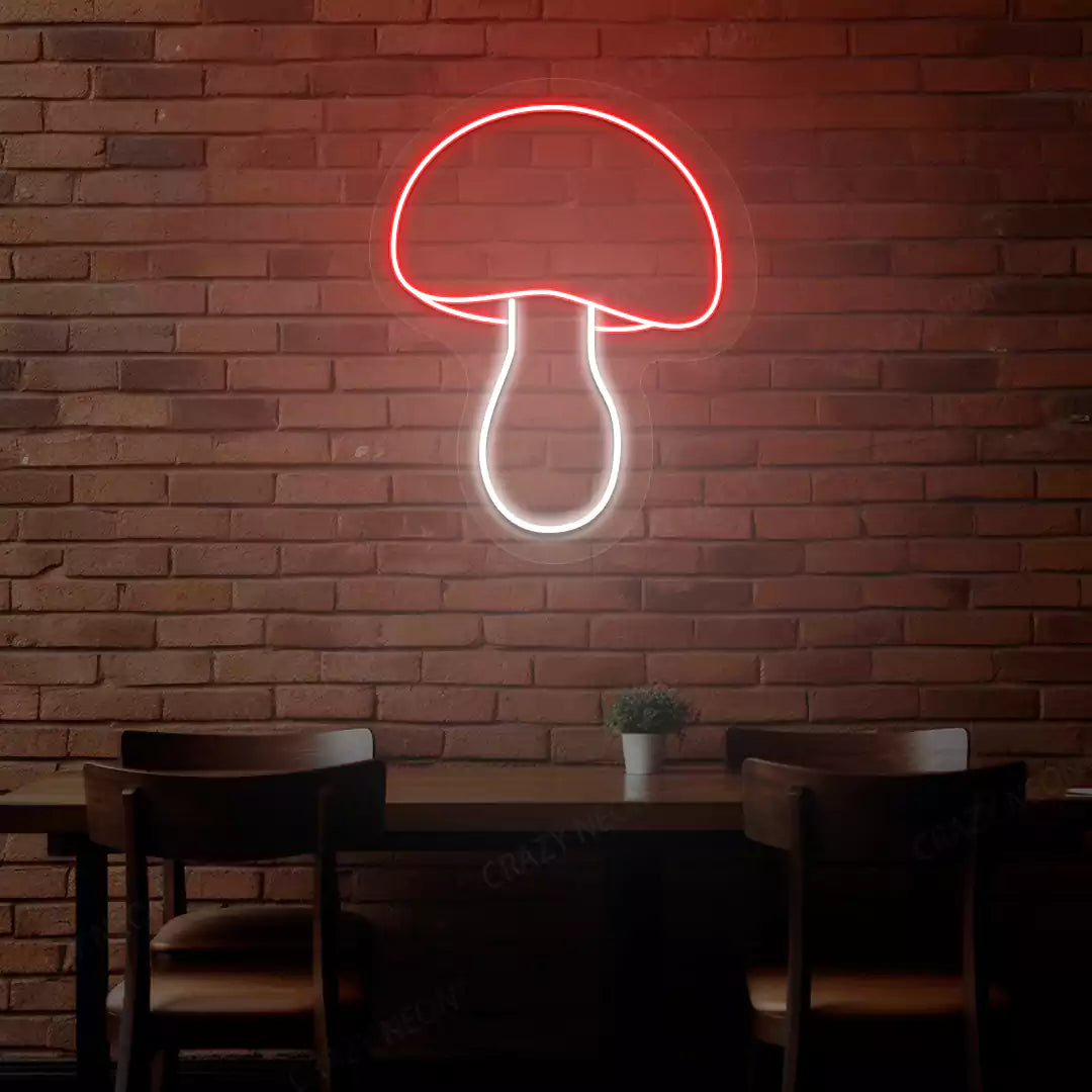 Harvest mushroom neon sign in red and white