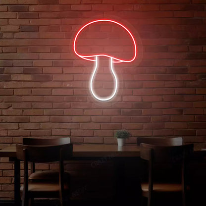Harvest mushroom neon sign in red and white