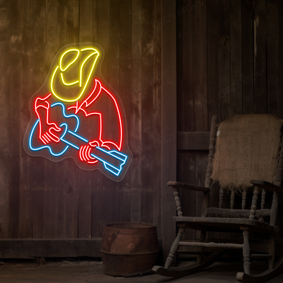 The Guitarist Cowboy Neon Sign | Iceblue