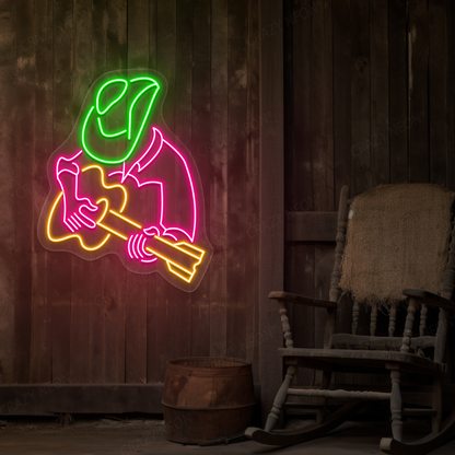 The Guitarist Cowboy Neon Sign | Orange
