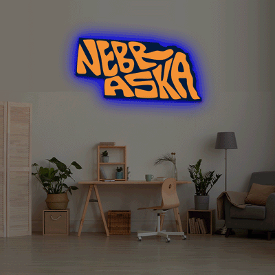 Nebraska map backlit metal wall art vinyl print with RGB color changing LED backlight
