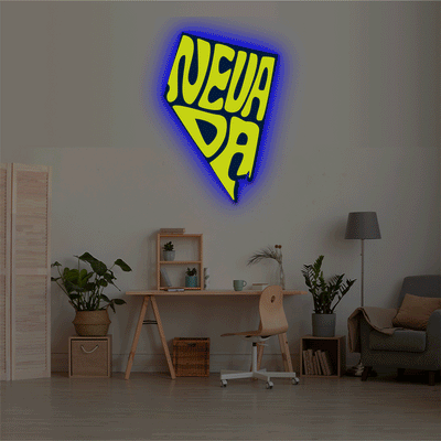 Nevada map backlit metal wall art vinyl print with RGB color changing LED backlight