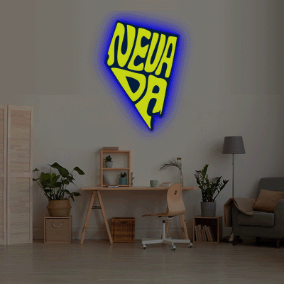 Nevada map backlit metal wall art vinyl print with RGB color changing LED backlight
