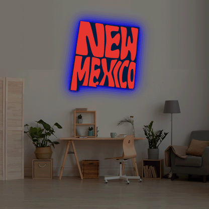 New Mexico map backlit metal wall art vinyl print with RGB color changing LED backlight
