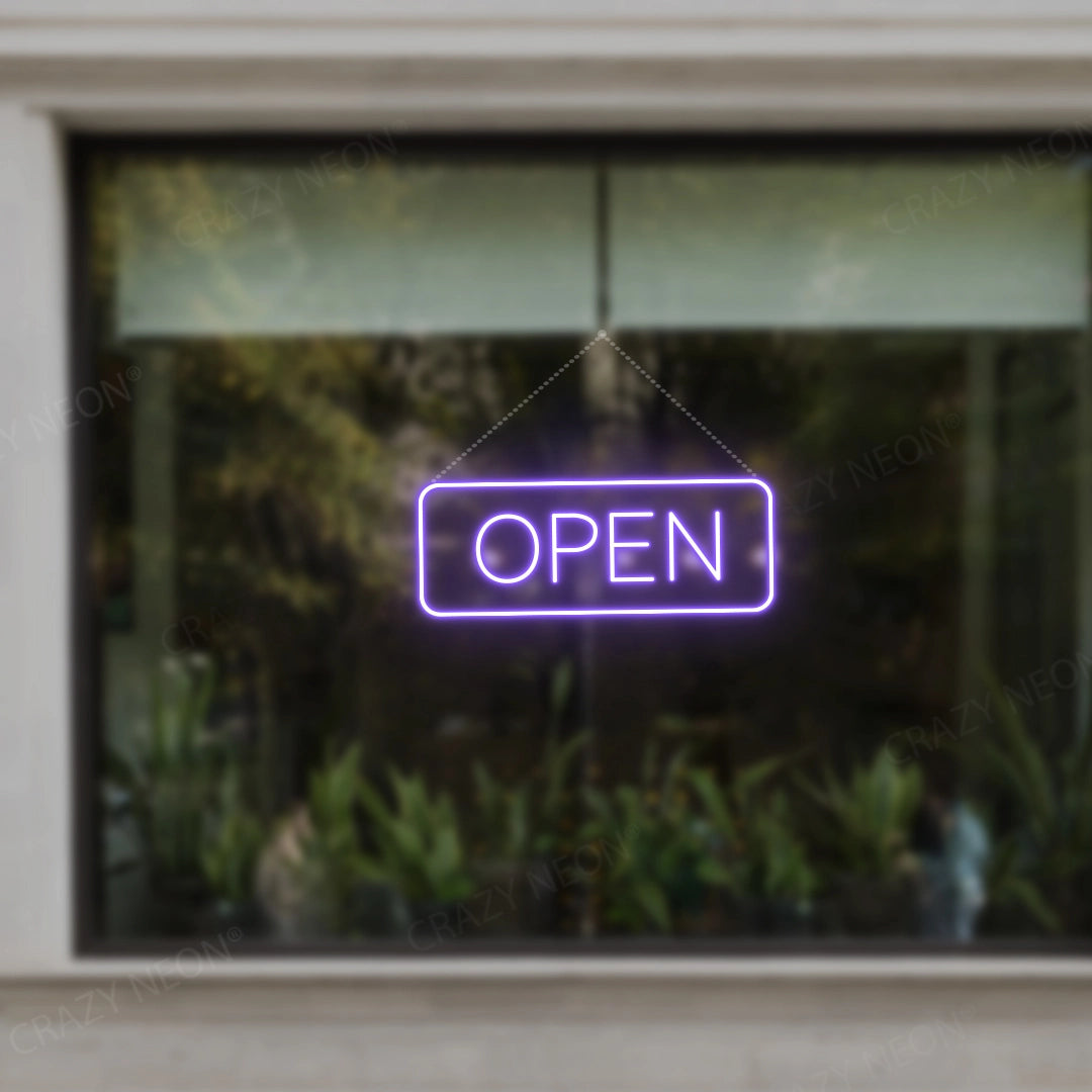 Open Sign Rectangle Shape | Purple