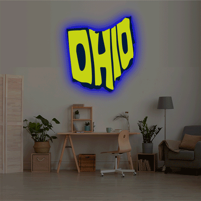 Ohio map backlit metal wall art vinyl print with RGB color changing LED backlight