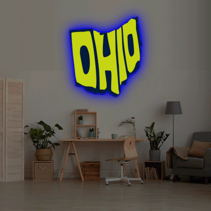 Ohio map backlit metal wall art vinyl print with RGB color changing LED backlight