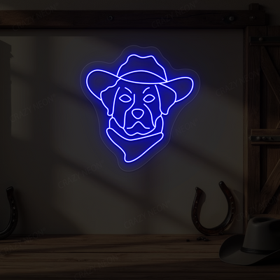 Cowboy Dog with Hat & Bandana Neon Sign | Blue