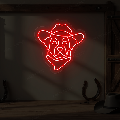 Cowboy Dog with Hat & Bandana Neon Sign | Red