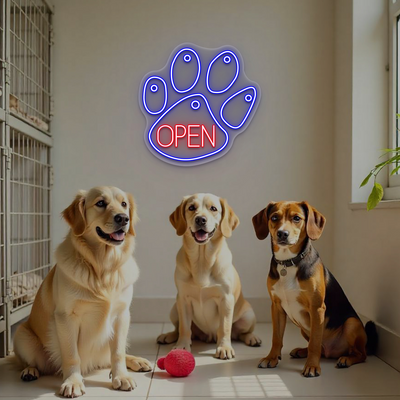 Open Paw Pet Shop Neon Sign | Blue