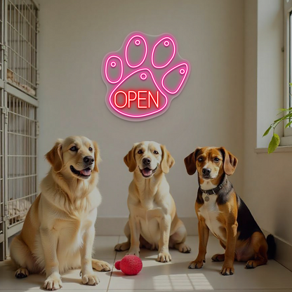 Open Paw Pet Shop Neon Sign | Pink