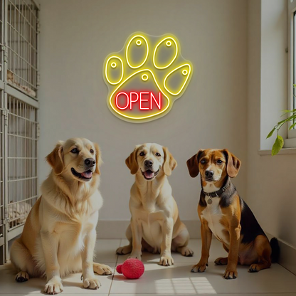 Open Paw Pet Shop Neon Sign | Yellow