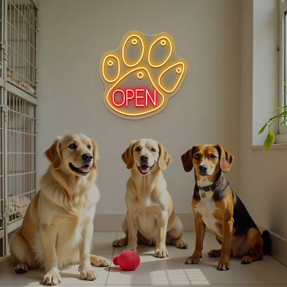 Open Paw Pet Shop Neon Sign | Orange
