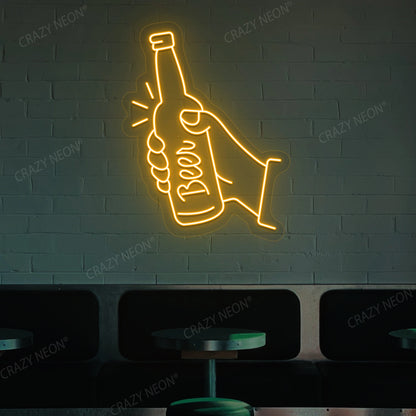 Hand Holding A Beer Neon Sign