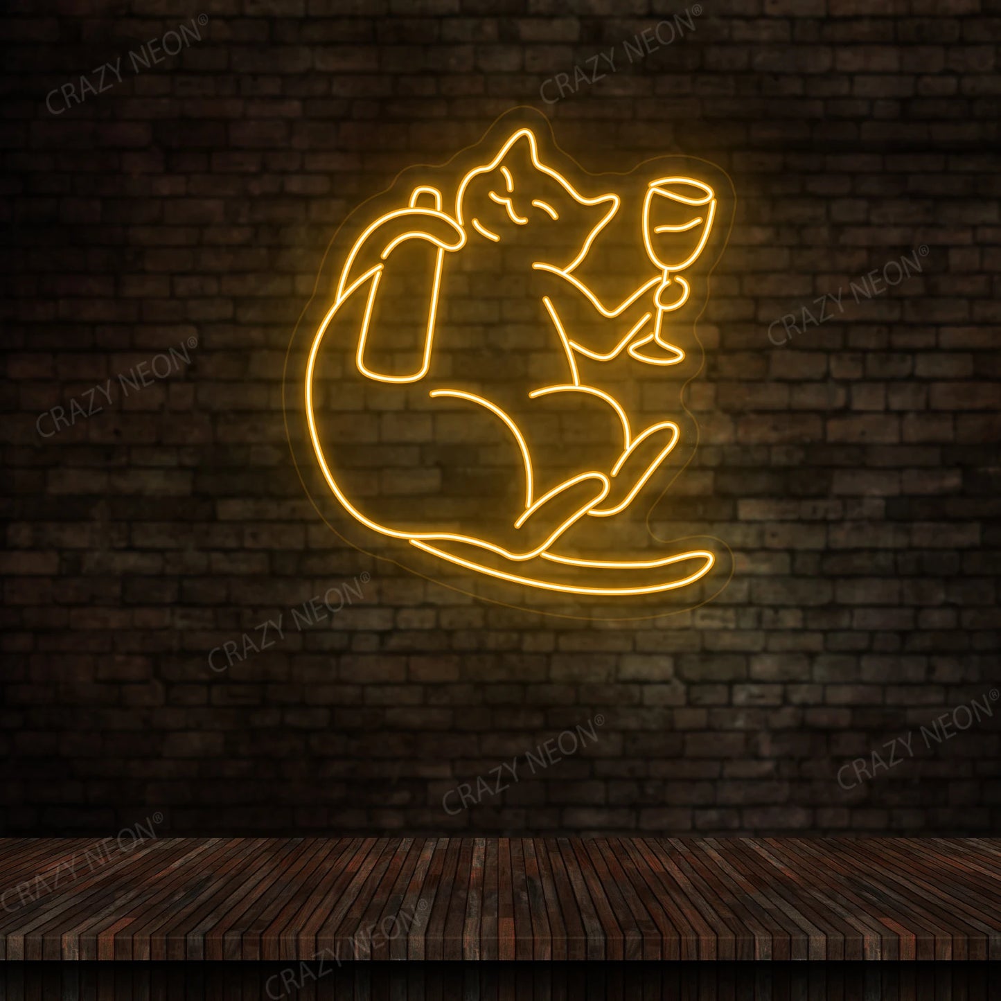 Cat Drinking Wine Neon Sign | Orange