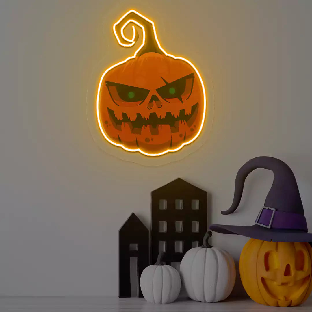 Menacing Pumpkin Neon Artwork | Orange