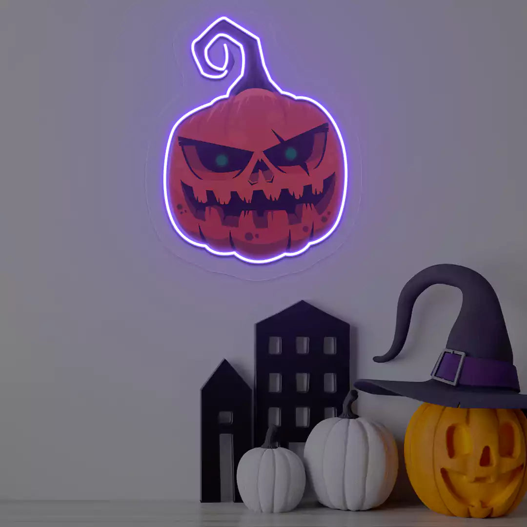 Menacing Pumpkin Neon Artwork | Purple