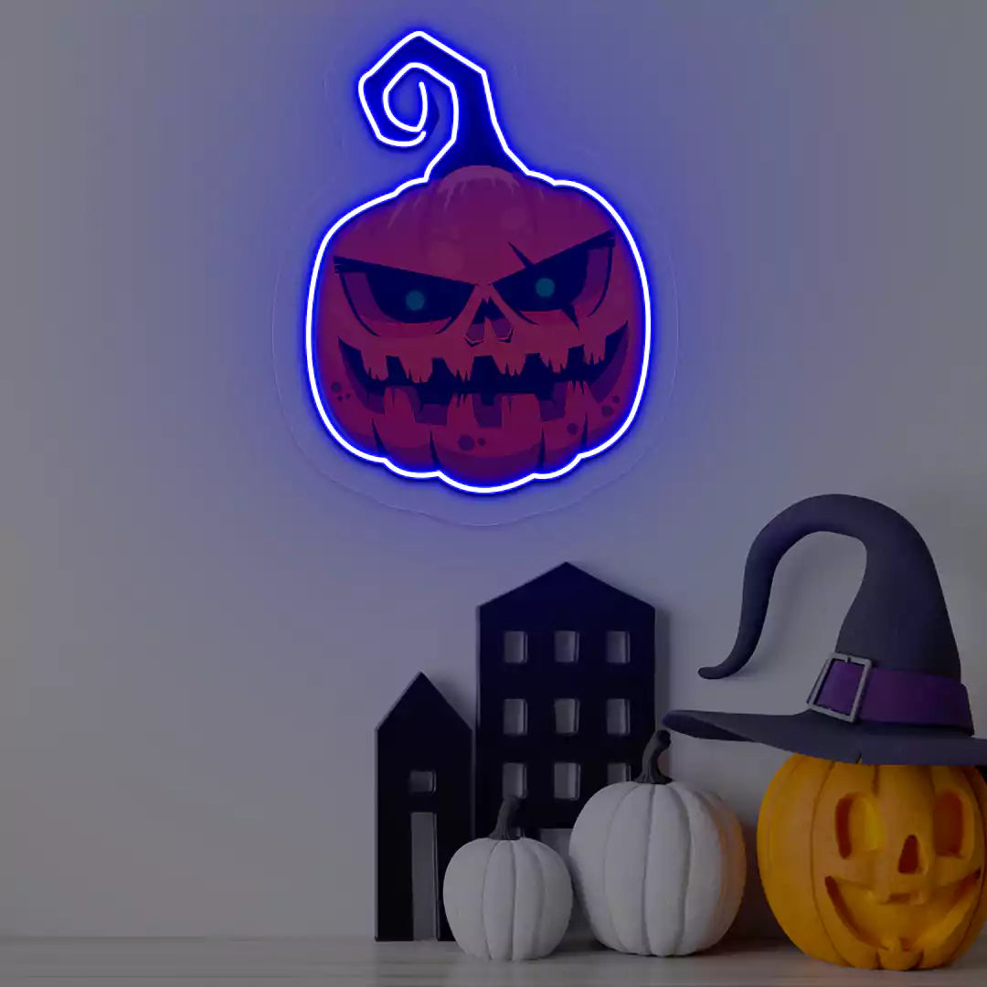 Menacing Pumpkin Neon Artwork | Bklue