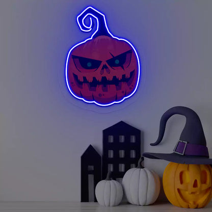 Menacing Pumpkin Neon Artwork | Bklue
