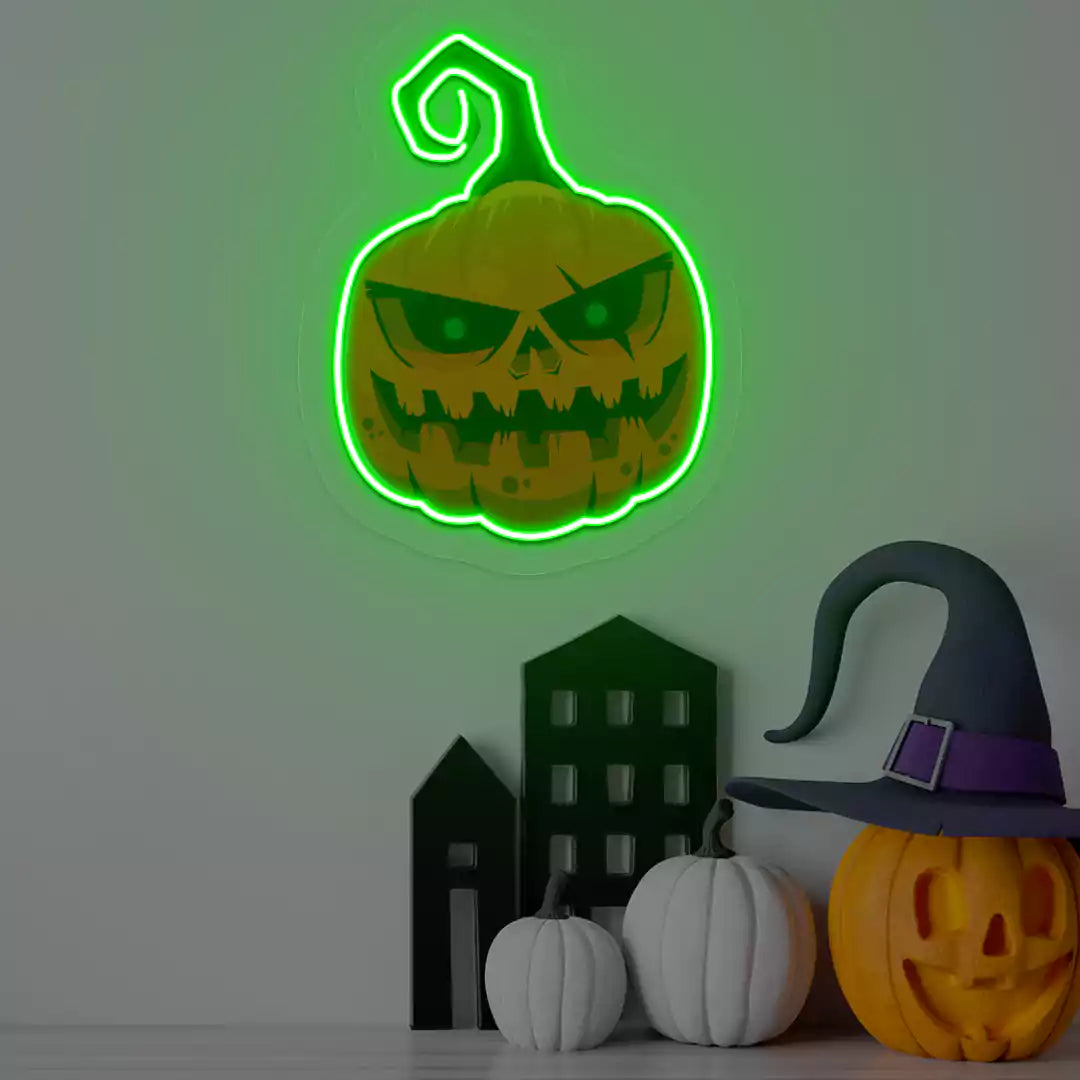 Menacing Pumpkin Neon Artwork | Green