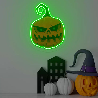 Menacing Pumpkin Neon Artwork | Green