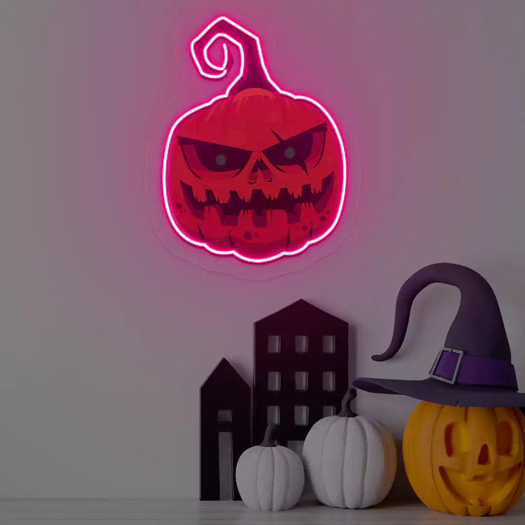 Menacing Pumpkin Neon Artwork | Pink