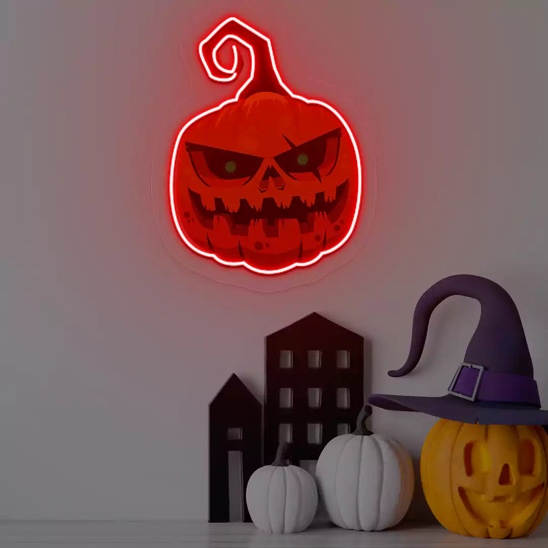 Menacing Pumpkin Neon Artwork | Red