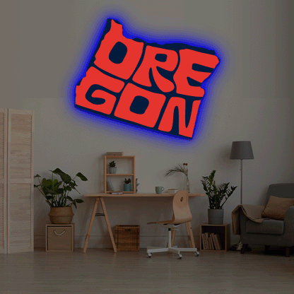 Oregon map backlit metal wall art vinyl print with RGB color changing LED backlight