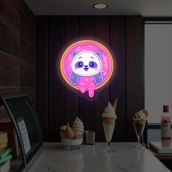 Cute Panda In The Donut Neon Artwork Sign