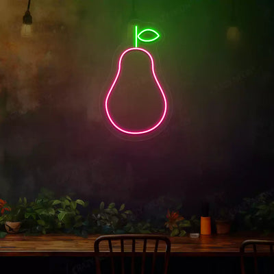 Pear neon sign in pink and green
