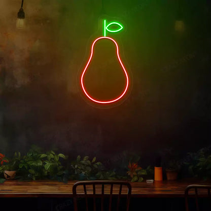 Pear neon sign in red and green