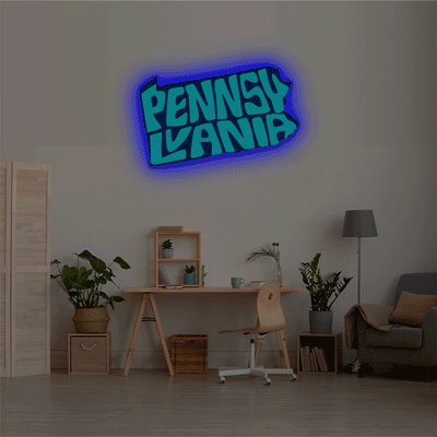 Pennsylvania map backlit metal wall art vinyl print with RGB color changing LED backlight