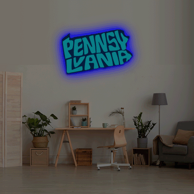 Pennsylvania map backlit metal wall art vinyl print with RGB color changing LED backlight
