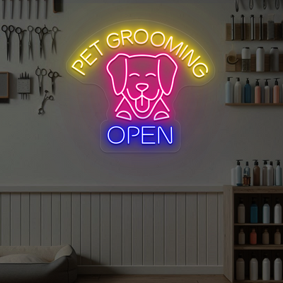 Pet Grooming Open Neon Sign | Pink
