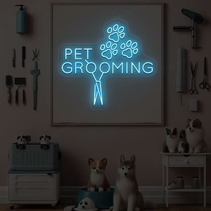 Pawsome Pet Grooming Open Neon Sign | Iceblue