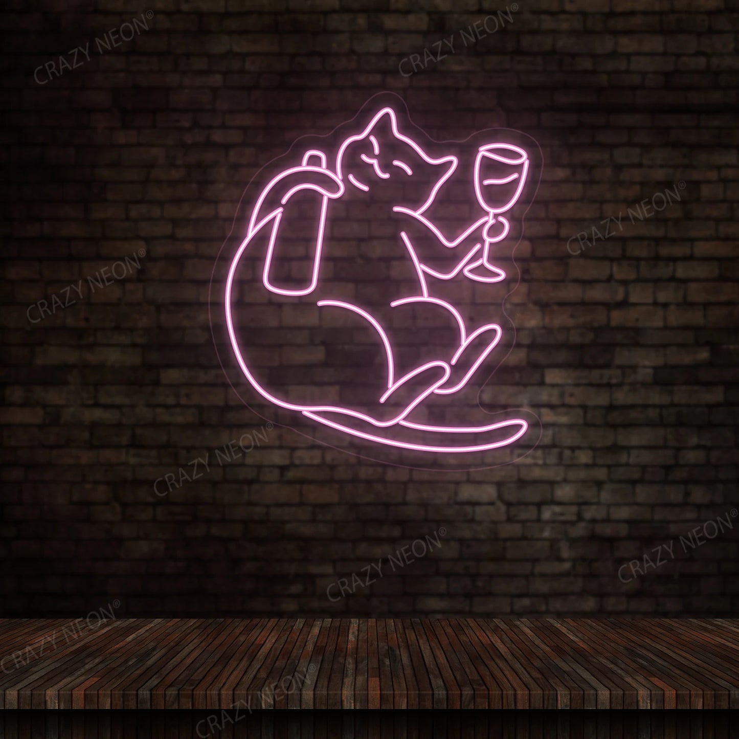 Cat Drinking Wine Neon Sign | Pink