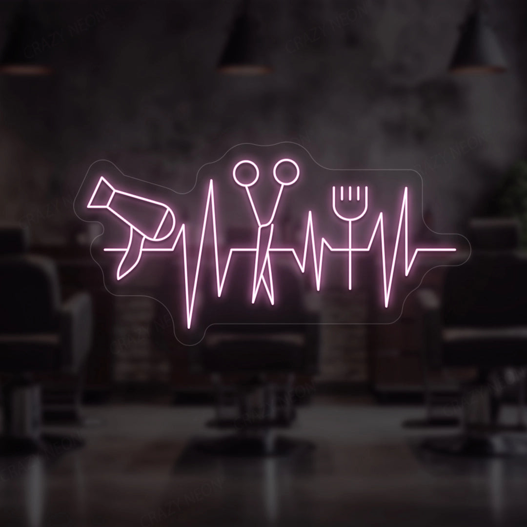 Heartbeat Hair Salon Neon Sign | Pink 