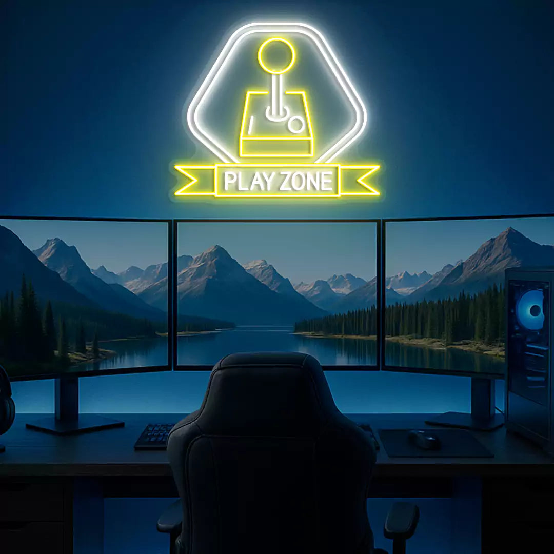 Joystick Playzone Neon Sign in Yellow color