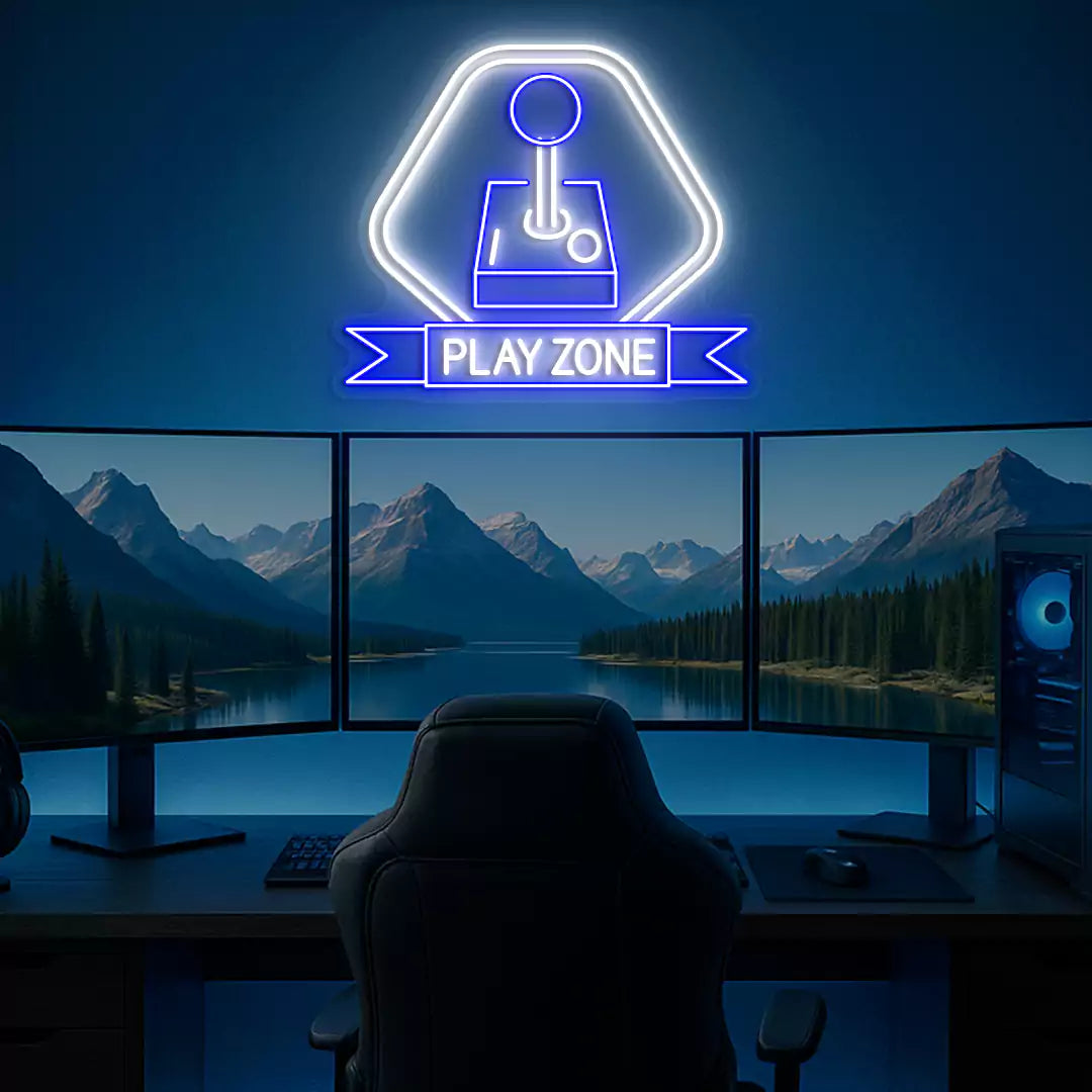 Joystick Playzone Neon Sign in Blue Color